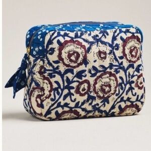 Floral Blue and Cream cosmetics  Bag